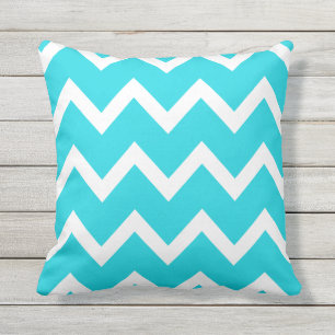 Aqua Blue Zigzag Zickzack Muster Außenpolster Kissen Für Draußen