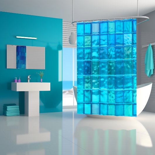 Aqua Blues Translucent Tiled-Look Duschvorhang