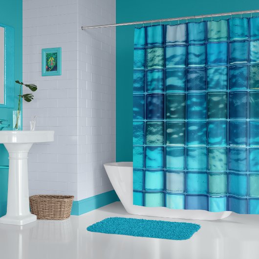 Aqua Blues Translucent Tiled-Look Duschvorhang
