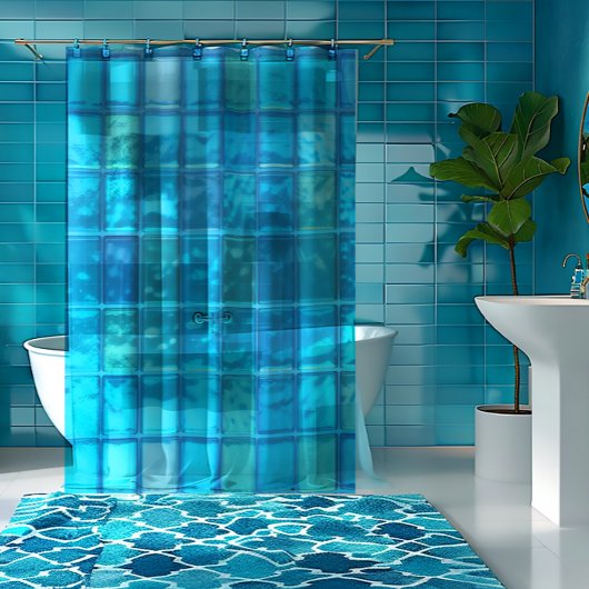 Aqua Blues Translucent Tiled-Look Duschvorhang