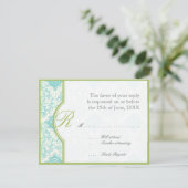 Aqua BlueToile Quatrefoil UAWG Responce Cards RSVP Karte (Stehend Vorderseite)