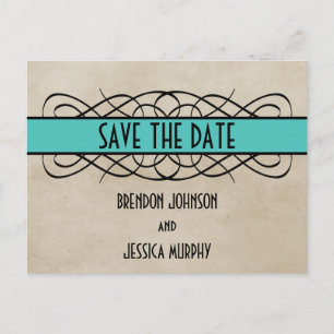 Aqua Blüh Border Save the Date Postkarte