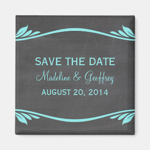 Aqua Blüh Chalkboard Speichern Sie das Date Magnet