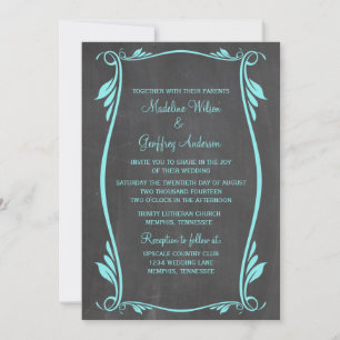 Aqua Blüh Chalkboard Wedding Einladung