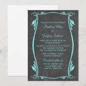 Aqua Blüh Chalkboard Wedding Einladung (Vorne/Hinten)