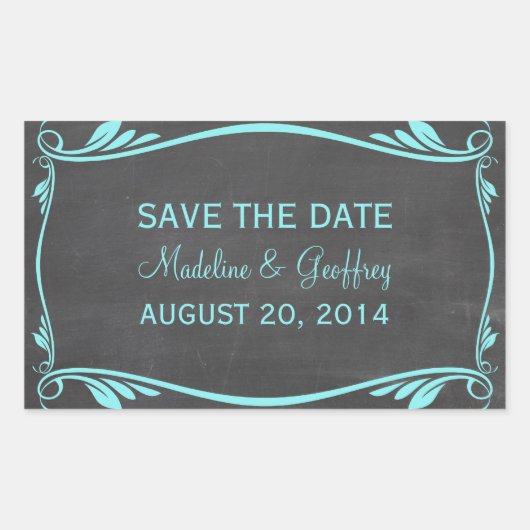 Aqua Blühe Chalkboard Save the Date Stickers (Vorderseite)