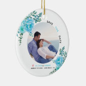Aqua blühende Hochzeit Save the Date Foto Keramik Ornament (Rechts)