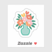 Aqua Blume Bouquet | Niedlich Gezeichnet Blumenvas Aufkleber (Blatt)