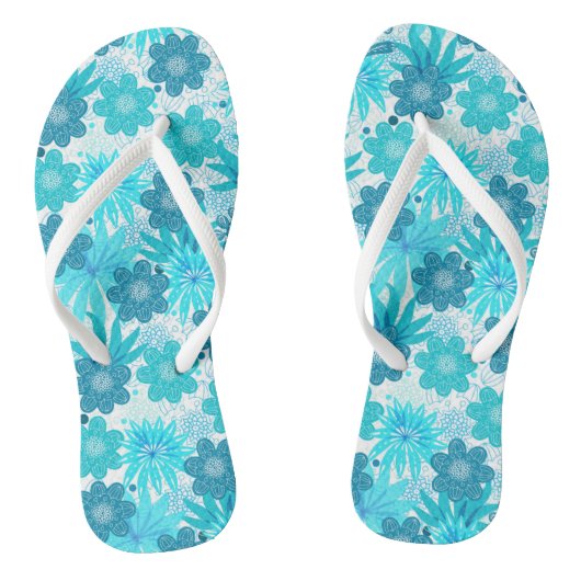 Aqua Blume Muster | Schöne Florals Badesandalen (Fußbett)