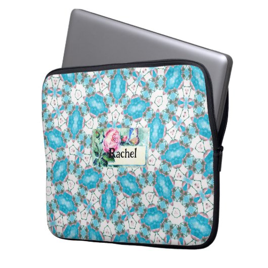 Aqua Blume Pattern Laptopschutzhülle (Vorderseite Links)