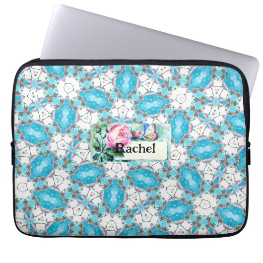 Aqua Blume Pattern Laptopschutzhülle (Vorderseite)