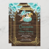 Aqua Blume Princess Quinceañera Mexikanisch Einladung (Vorne/Hinten)