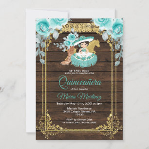 Aqua Blume Princess Quinceañera Mexikanisch  Einladung