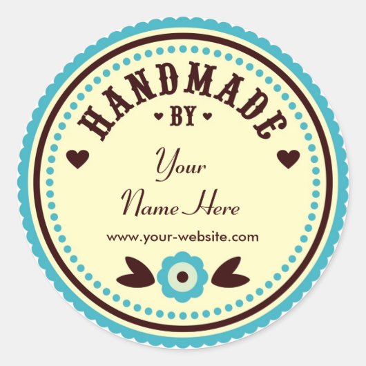 Aqua-Blume von Personalisierten Aufklebern handgef Runder Aufkleber (Vorderseite)