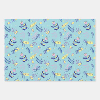 Aqua Blumenmuster Geschenkpapier Set