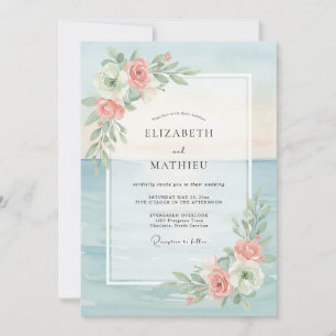 Aqua-Blush-Blatt-Hochzeit Einladung