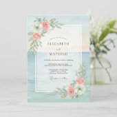 Aqua-Blush-Blatt-Hochzeit Einladung (Stehend Vorderseite)