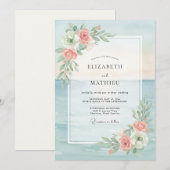 Aqua-Blush-Blatt-Hochzeit Einladung (Vorne/Hinten)