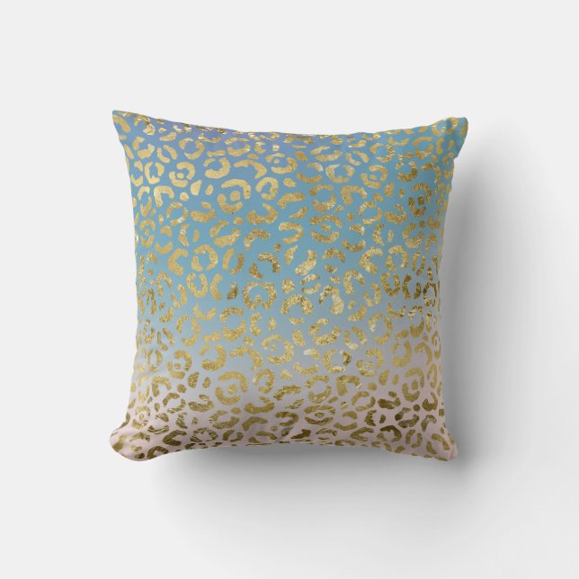 Aqua Blush Gold Leopard Print    Kissen (Vorderseite)