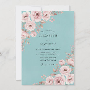Aqua-Blush-Rosa-Ranunculus-Eukalyptus-Hochzeit Einladung
