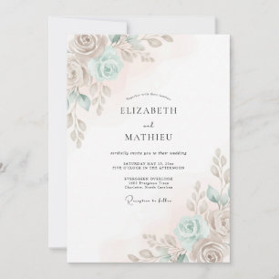 Aqua-Blüten-Malerische-Floral-Hochzeit Einladung
