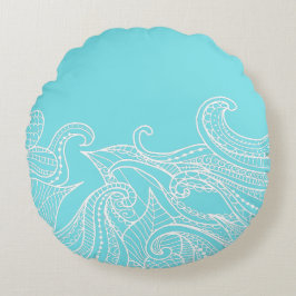 Aqua Boho Art-rundes Kissen