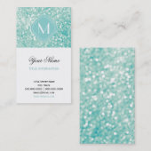 Aqua Bokeh Lights Glitzer Glitzern und Monogramm Visitenkarte (Vorne/Hinten)