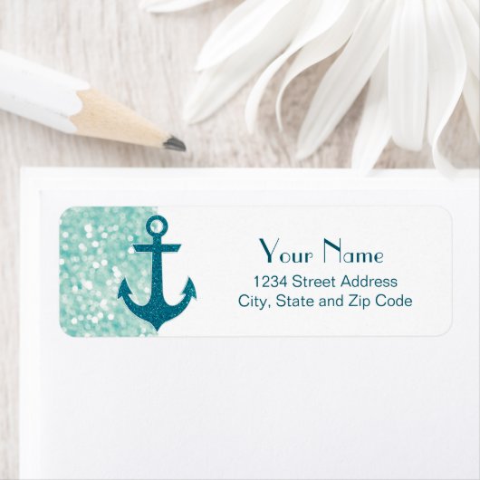 Aqua Bokeh Nautical Glitzer Anchor (Insitu)