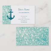 Aqua Bokeh Nautical Glitzer Anchor Visitenkarte (Vorne/Hinten)