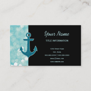 Aqua Bokeh Nautical Glitzer Anchor Visitenkarte