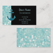 Aqua Bokeh Nautical Glitzer Anchor Visitenkarte (Vorne/Hinten)