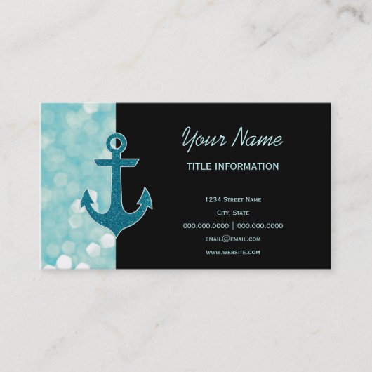 Aqua Bokeh Nautical Glitzer Anchor Visitenkarte (Vorderseite)