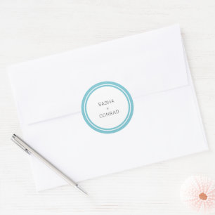 Aqua Bold Border Moderne Hochzeit Runder Aufkleber