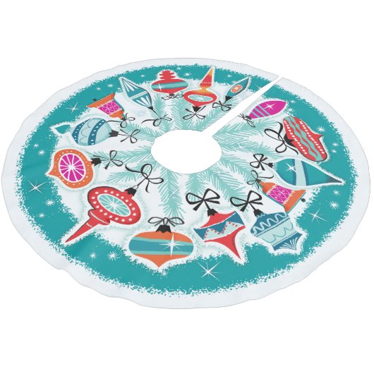 Aqua Border Retro Ornamente Polyester Weihnachtsbaumdecke (Schrägansicht)