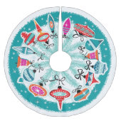 Aqua Border Retro Ornamente Polyester Weihnachtsbaumdecke (Vorderseite)