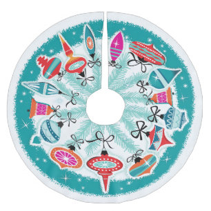 Aqua Border Retro Ornamente Polyester Weihnachtsbaumdecke