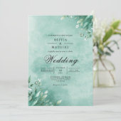 Aqua Botanical Leaf Einladung (Stehend Vorderseite)