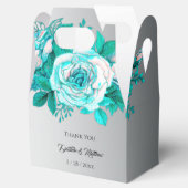 Aqua Botanical Silver Wedding Rose Geschenkschachtel (Geöffnet)