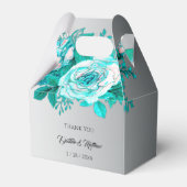 Aqua Botanical Silver Wedding Rose Geschenkschachtel (Vorderseite)
