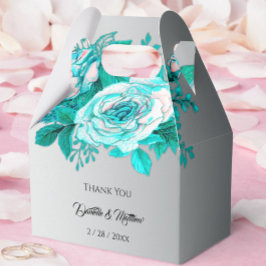 Aqua Botanical Silver Wedding Rose Geschenkschachtel