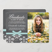 Aqua Bow Chalkboard Lace Abschluss Ankündigung (Vorne/Hinten)