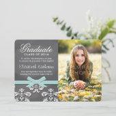 Aqua Bow Chalkboard Lace Abschluss Ankündigung (Stehend Vorderseite)