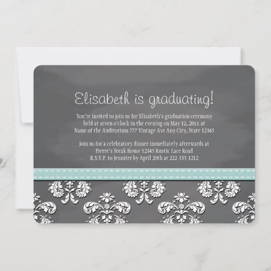 Aqua Bow Chalkboard Lace Abschluss Ankündigung (Rückseite)