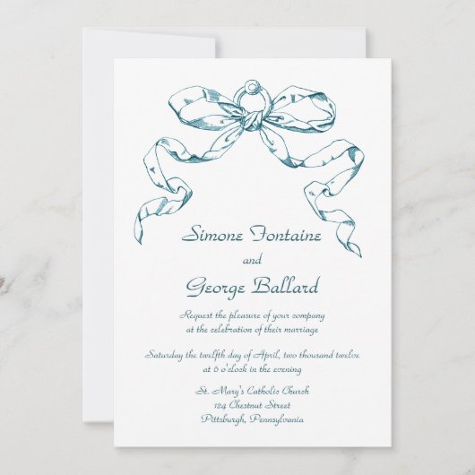 Aqua Bow Swag Wedding Einladung (Vorderseite)