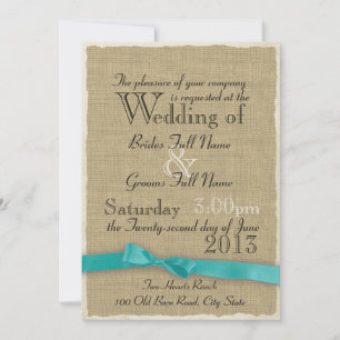 Aqua Bow und Burlap Wedding Lite Einladung