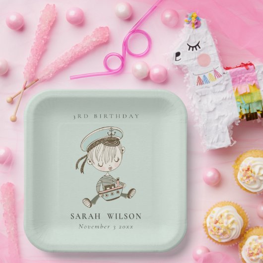 Aqua Boys Little Sailor Nautic jedes Alter Geburts Pappteller (Party)