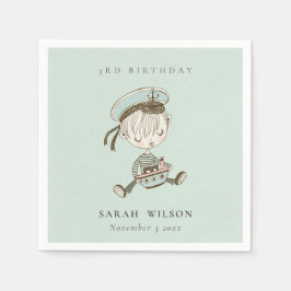 Aqua Boys Little Sailor Nautic jedes Alter Geburts Serviette