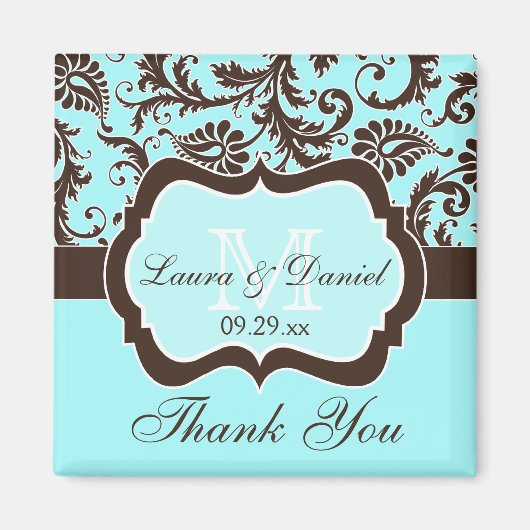 Aqua, Braun, Magnet der Gastgeschenk Hochzeit Weiß (Vorne)