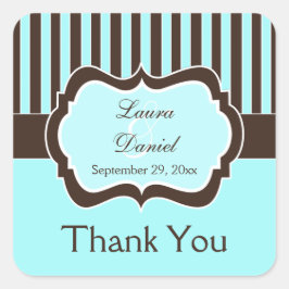 Aqua, braun, weißgestrichene Gastgeschenk Hochzeit Quadratischer Aufkleber