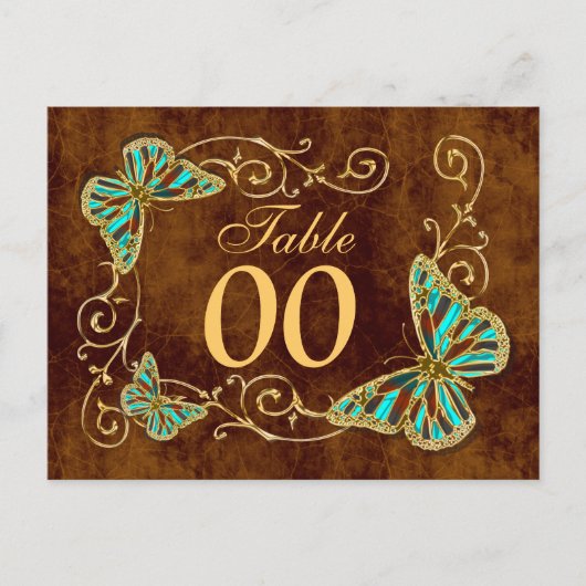 Aqua-Braungold-Tischnummer Postkarte (Vorderseite)